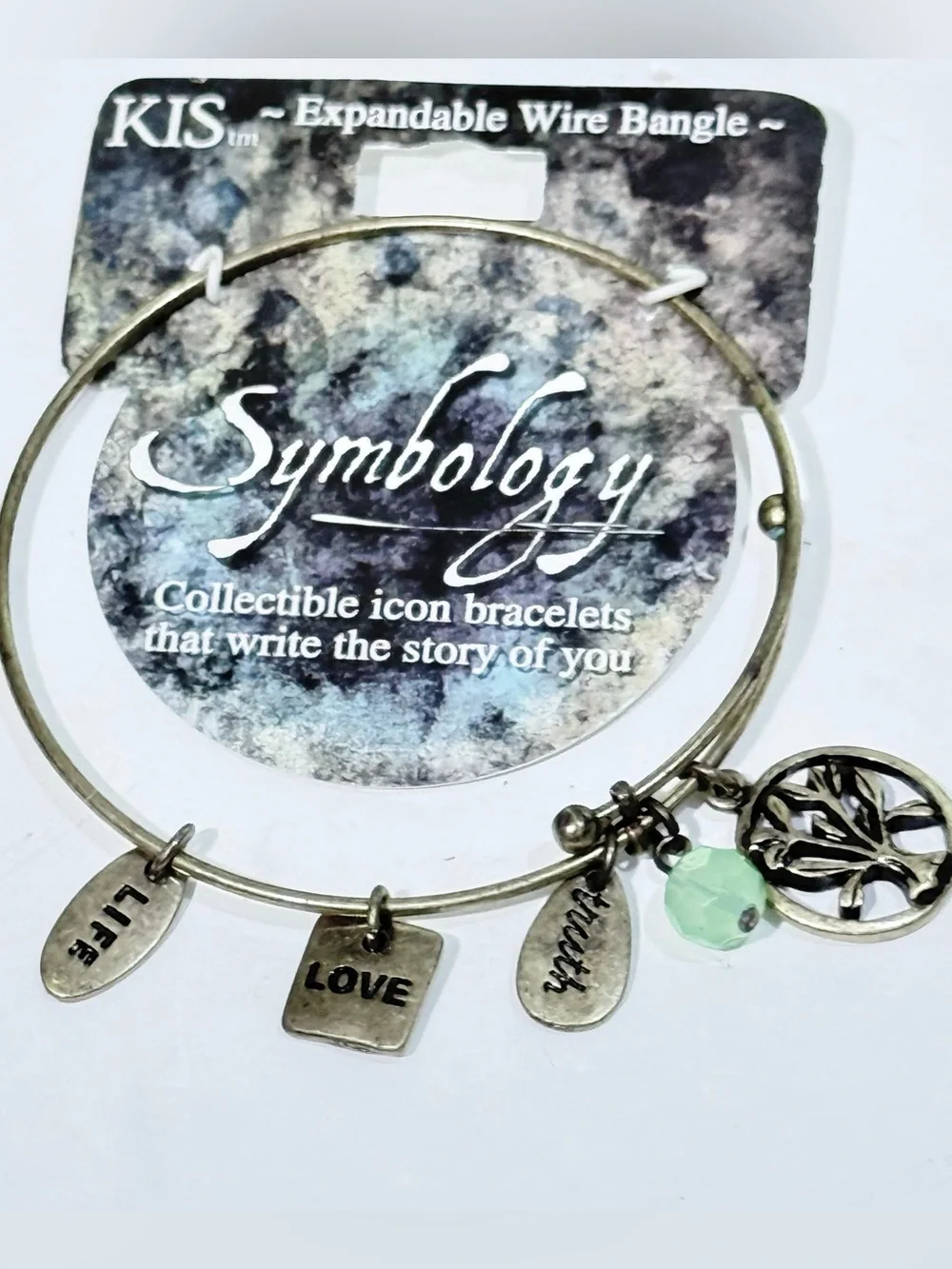 KIS Symbology Expandable Wire Bangle Charm Bracelet Silver Mint Jewelry NWT